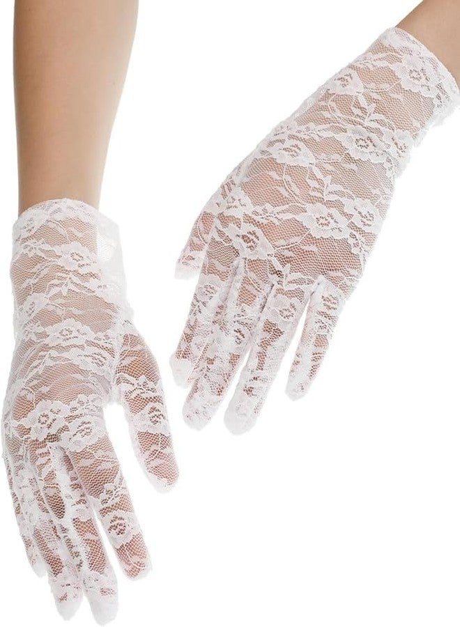KETKAR Ladies Floral Lace Gloves Vintage Opera, Women Short Elegant Lace Gloves for Women Ladies and Girls Evening Wedding_White - Image 1